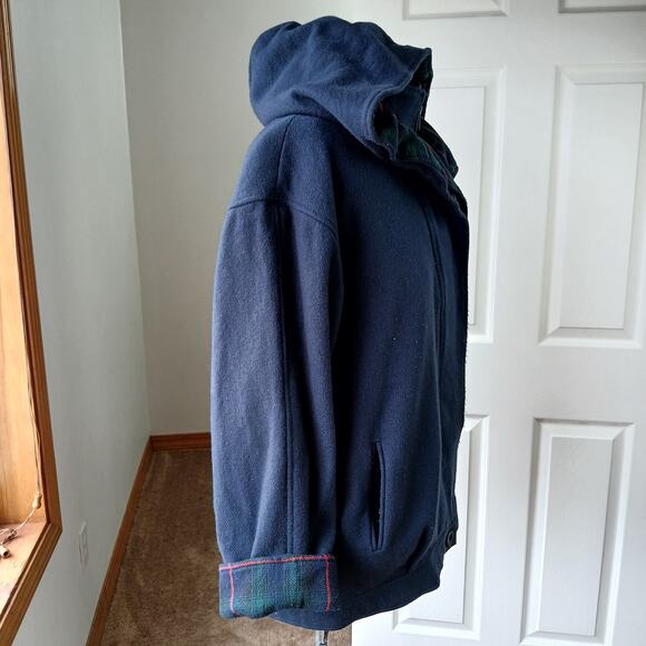 Herman Kay Wool Hooded Bib Jacket 16 Vintage 90s? warm coat navy plaid lined - Picture 4 of 13